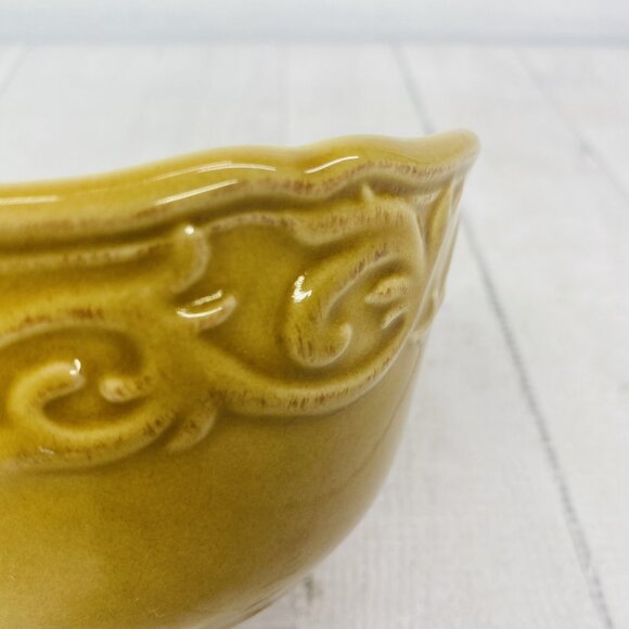 Chris Madden JC Penny CORVELLA GOLD  Embossed Scrolls Stoneware Bowls Set of 4 - Picture 15 of 16